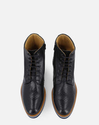 Bota de cordones +SIE7E cm de altura negra grabada para hombre