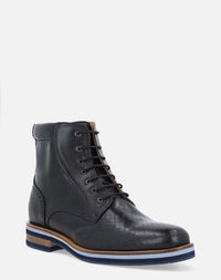 Bota de cordones +SIE7E cm de altura negra grabada para hombre