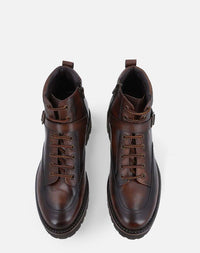 Bota de combate +SIE7E cm de altura color cuero para hombre