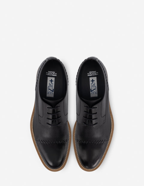 Blucher +7 cm de altura en piel napa color negro con pespunte para hombre