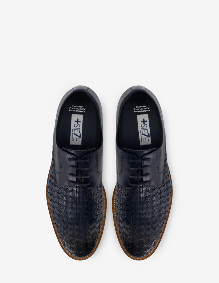 Blucher +7 cm de altura en piel trenzada color azul para hombre