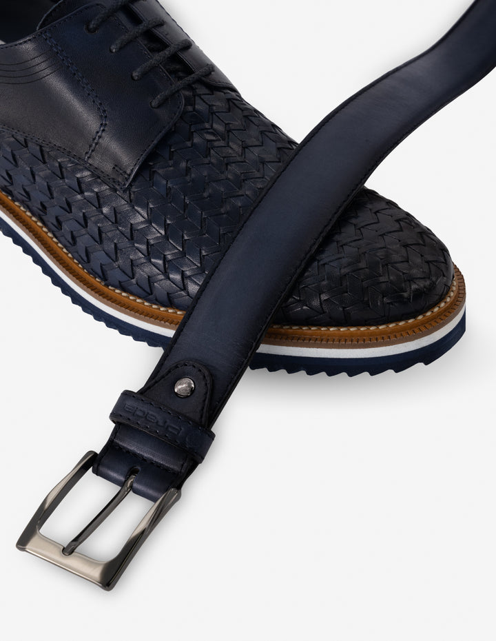 Blucher +7 cm de altura en piel trenzada color azul para hombre