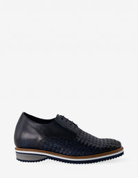 Blucher +7 cm de altura en piel trenzada color azul para hombre