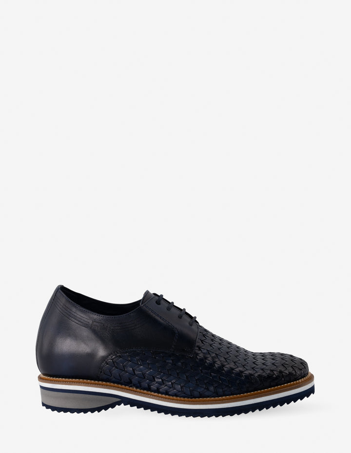 Blucher +7 cm de altura en piel trenzada color azul para hombre