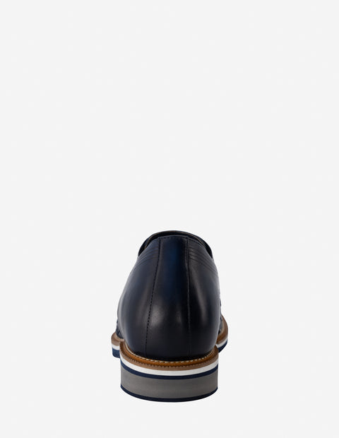 Blucher +7 cm de altura en piel trenzada color azul para hombre