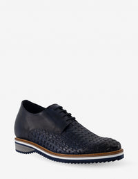 Blucher +7 cm de altura en piel trenzada color azul para hombre