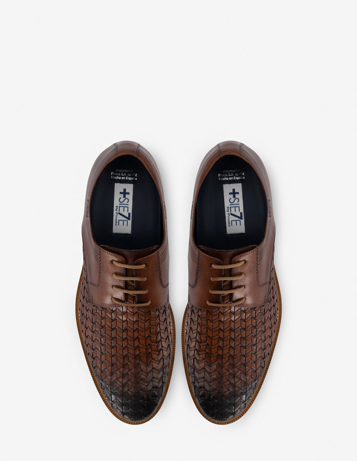 Blucher +7 de altura en piel trenzada color caoba para hombre