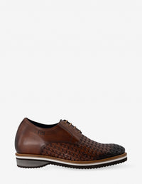 Blucher +7 de altura en piel trenzada color caoba para hombre