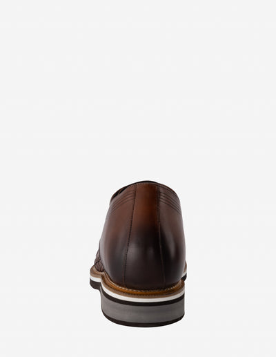 Blucher +7 de altura en piel trenzada color caoba para hombre