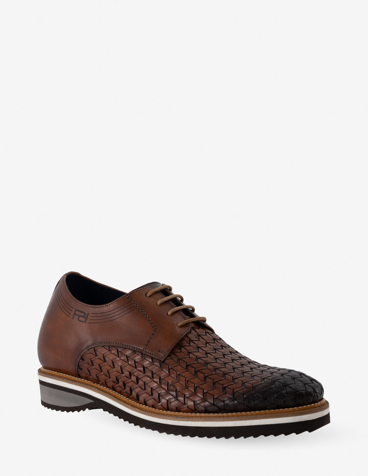 Blucher +7 de altura en piel trenzada color caoba para hombre