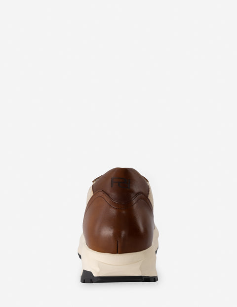 Tenis +7 cm de altura en textil y piel color cuero para hombre