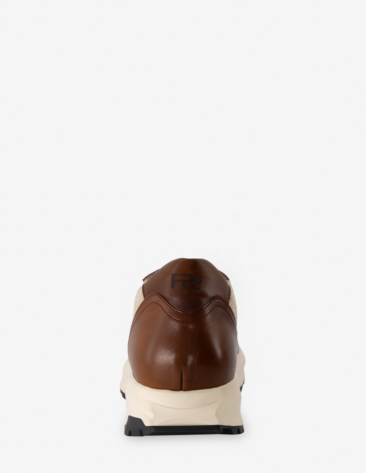 Tenis +7 cm de altura en textil y piel color cuero para hombre