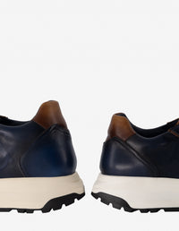 Tenis +7 cm de altura en piel color azul y cuero para hombre