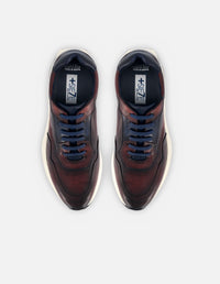 Tenis deportivo +7 cm de altura  de piel tipo coco color vino para hombre