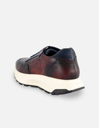 Tenis deportivo +7 cm de altura  de piel tipo coco color vino para hombre