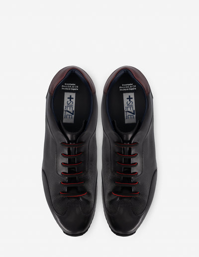 Tenis +7 cm de altura en piel color negro para hombre