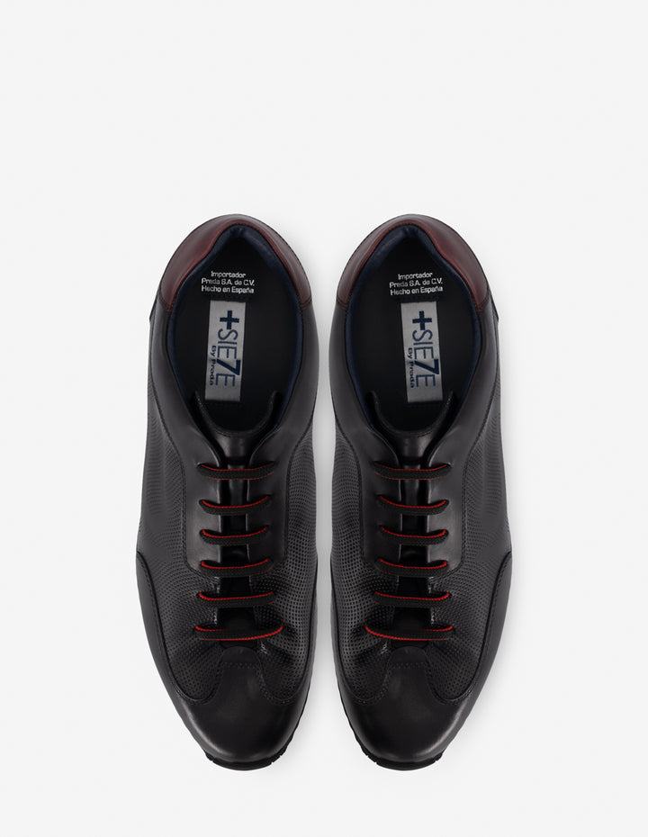 Tenis +7 cm de altura en piel color negro para hombre