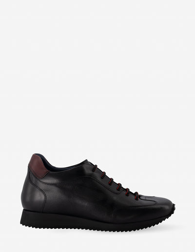 Tenis +7 cm de altura en piel color negro para hombre