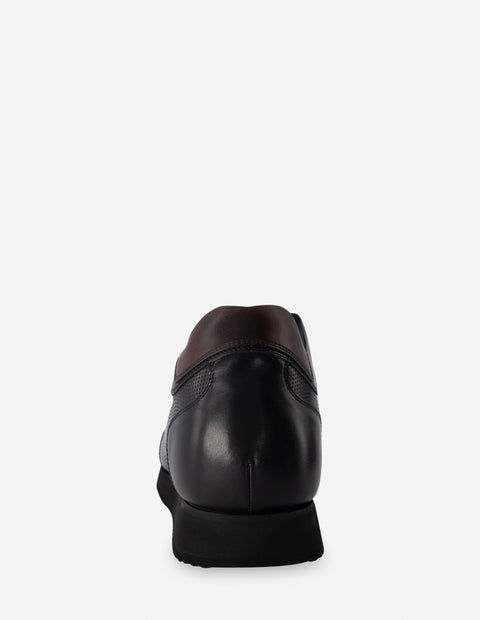 Tenis +7 cm de altura en piel color negro para hombre