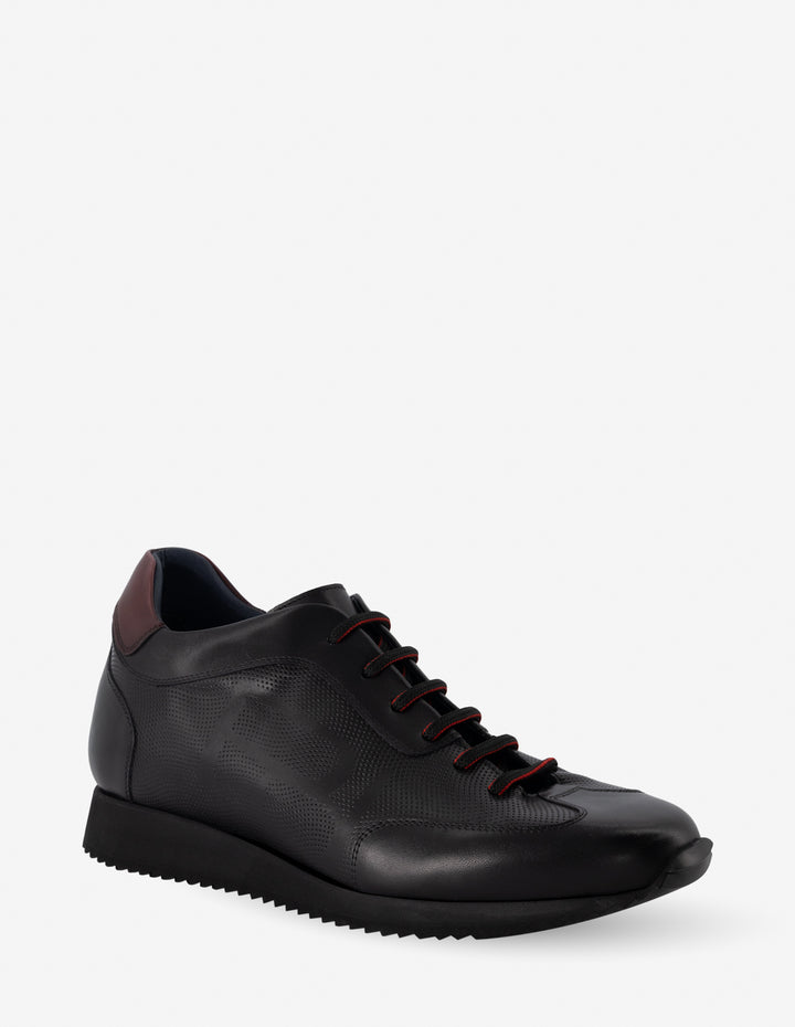 Tenis +7 cm de altura en piel color negro para hombre
