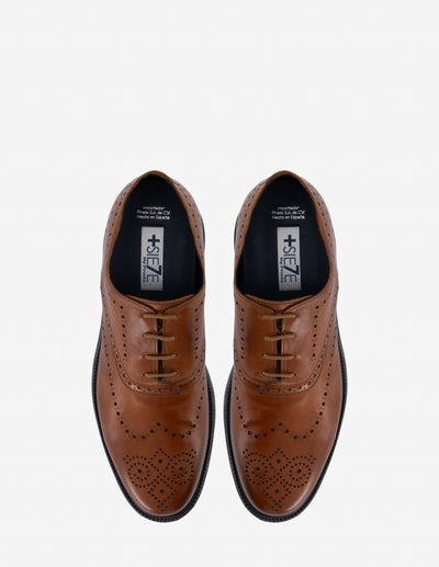 Oxford +7 cm de altura en piel color cuero con picado para hombre