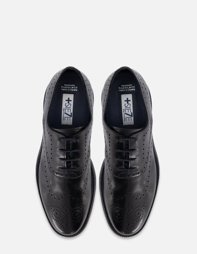 Oxford +7 cm de altura en piel color negro con picado para hombre
