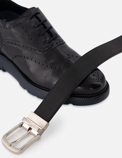 Oxford +7 cm de altura en piel color negro con picado para hombre