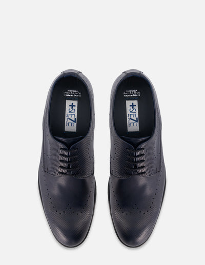 Zapato Blucher +7 cm de altura en piel color azul con picado para hombre