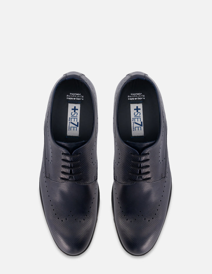 Zapato Blucher +7 cm de altura en piel color azul con picado para hombre