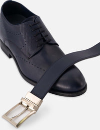 Zapato Blucher +7 cm de altura en piel color azul con picado para hombre