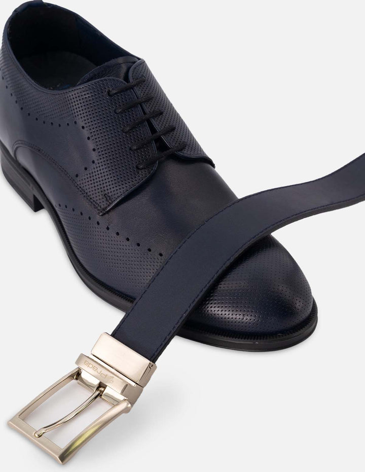 Zapato Blucher +7 cm de altura en piel color azul con picado para hombre