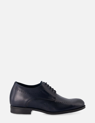 Zapato Blucher +7 cm de altura en piel color azul con picado para hombre