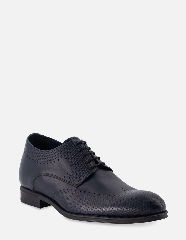 Zapato Blucher +7 cm de altura en piel color azul con picado para hombre