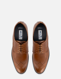 Zapato Blucher +7 cm de altura en piel color cuero con picado para hombre