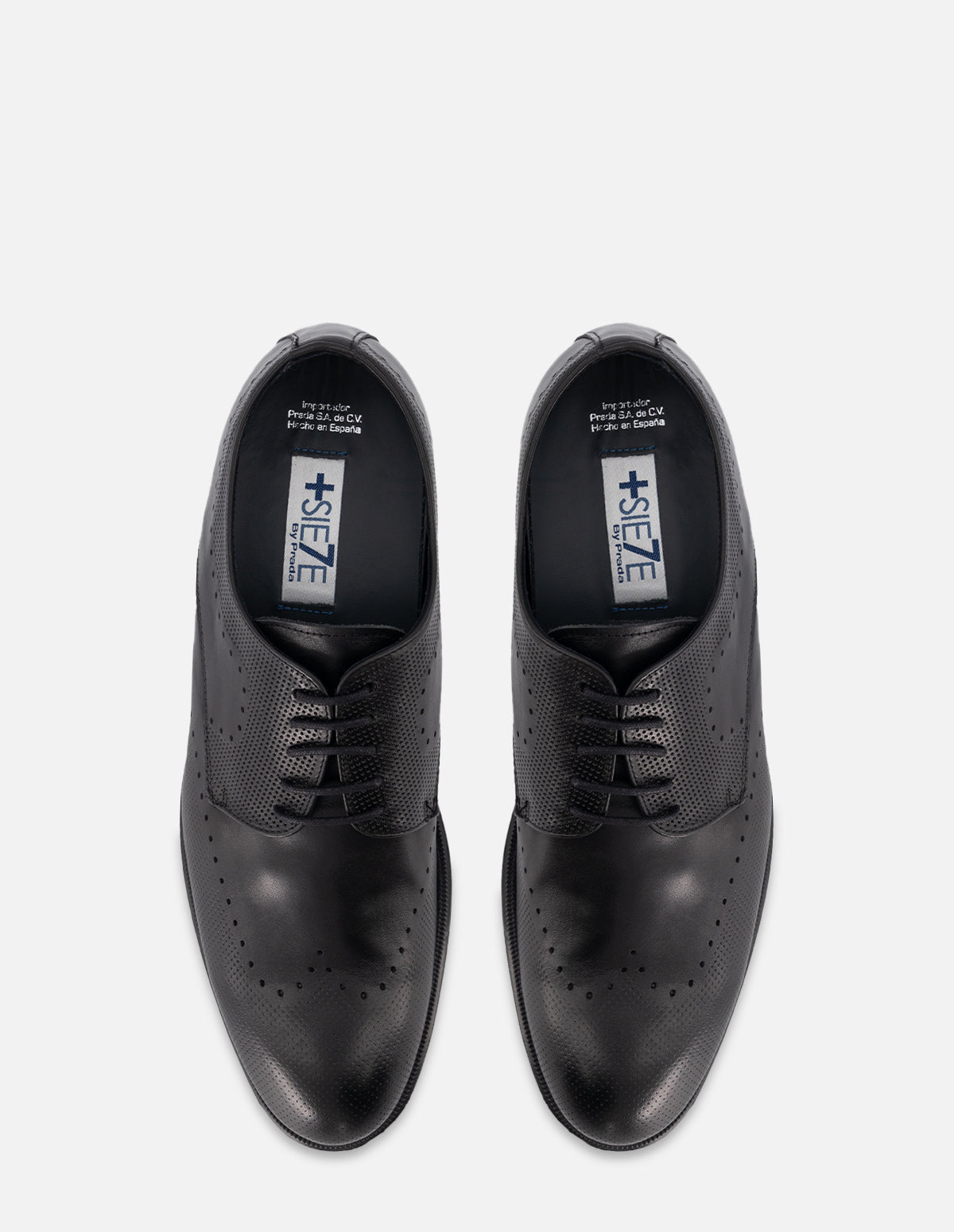 Zapato Bostoniano +7 en piel color negro con picado para hombre