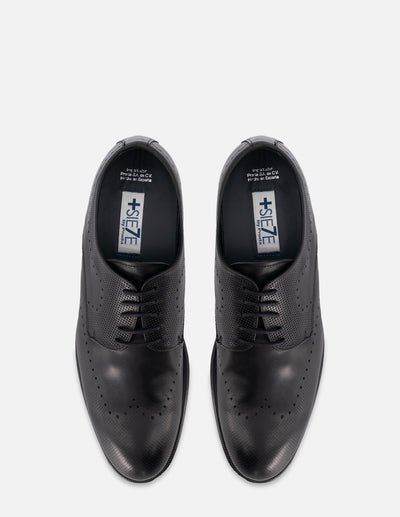 Zapato Blucher +7 cm de altura en piel color negro con picado para hombre