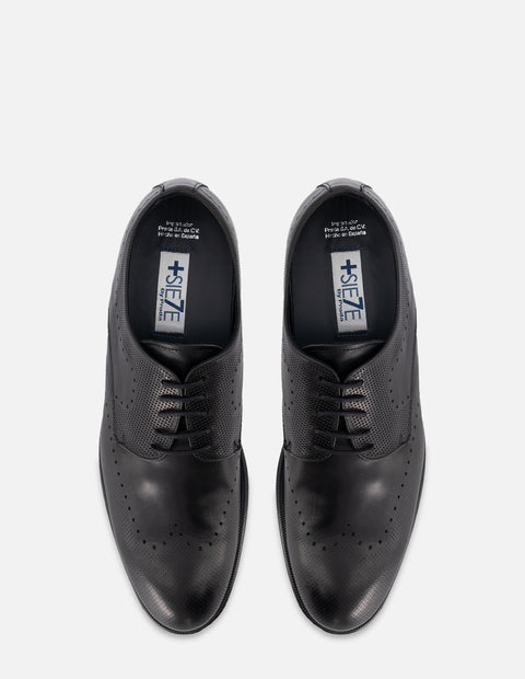 Zapato Blucher +7 cm de altura en piel color negro con picado para hombre