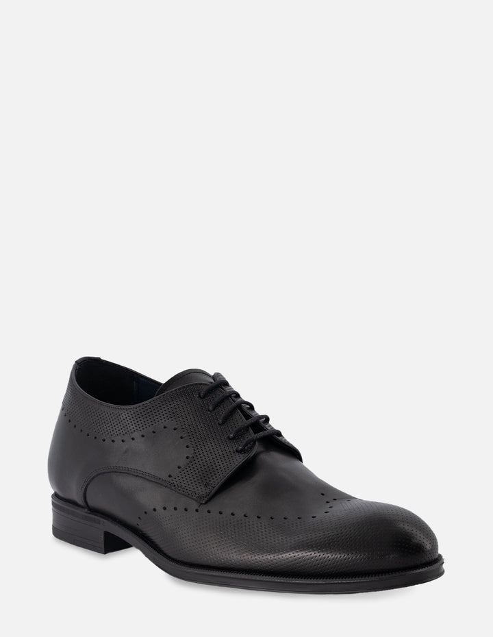 Zapato Blucher +7 cm de altura en piel color negro con picado para hombre