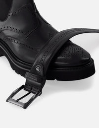 Cinturón en piel napa color negro con detalle en picado María para hombre