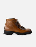 Botín de cordones +7 cm de altura en piel con grabado tipo coco color caoba para hombre