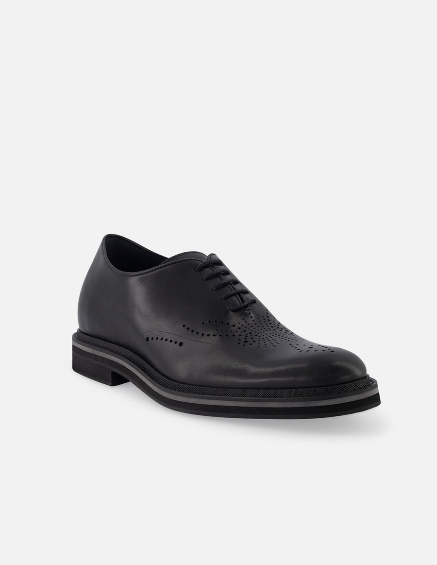 Oxford +7cm de altura en piel napa color negro con picado María y cordones para hombre