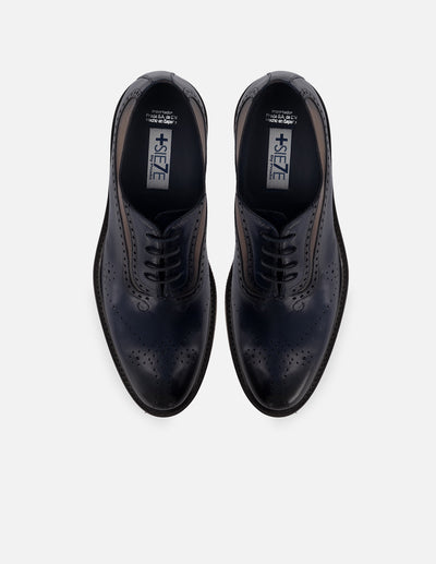 Oxford +7 cm de altura de piel color azul marino con picado María y  ensombrecido para hombre