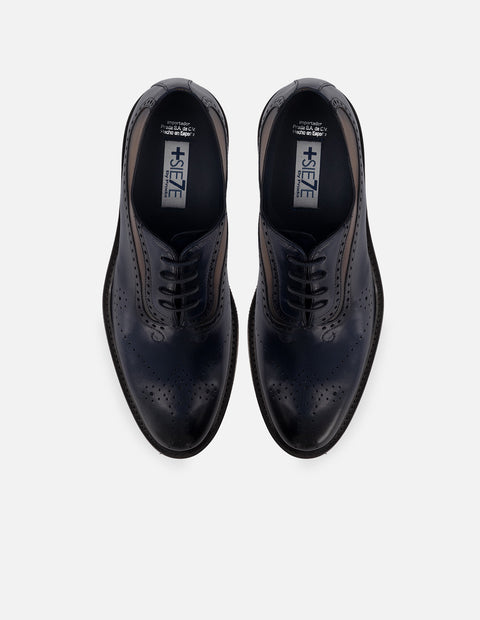 Oxford +7 cm de altura de piel color azul marino con picado María y  ensombrecido para hombre