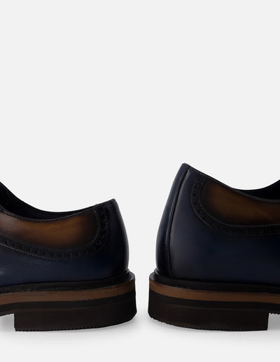 Oxford +7 cm de altura de piel color azul marino con picado María y  ensombrecido para hombre