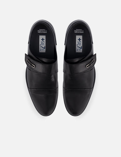 Monk +7cm de altura  en piel napa color negro con velcro para hombre