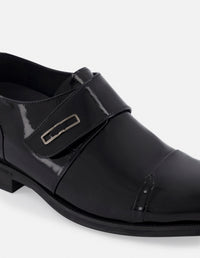 Monk +7 cm de altura en piel de charol color negro con velcro para hombre
