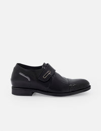 Monk +7 cm de altura en piel de charol color negro con velcro para hombre