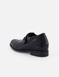 Monk +7 cm de altura en piel de charol color negro con velcro para hombre