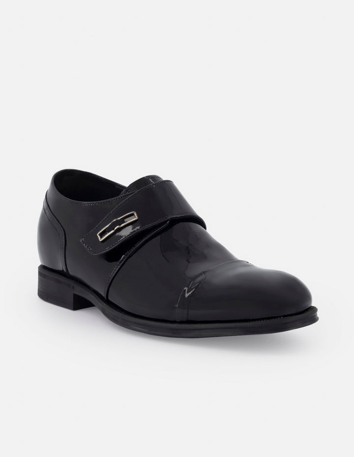 Monk +7 cm de altura en piel de charol color negro con velcro para hombre