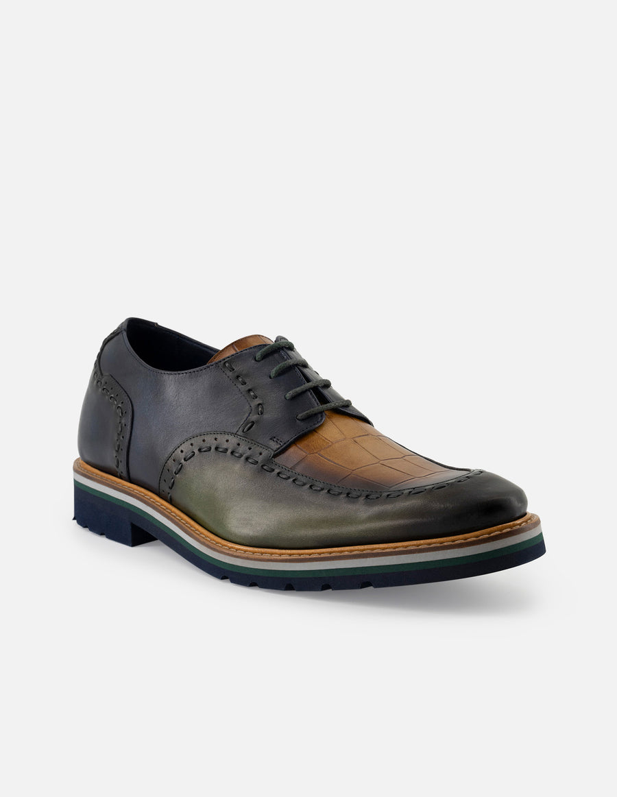 Blucher +7cm de altura en piel napa multicolor con grabado tipo coco  para hombre